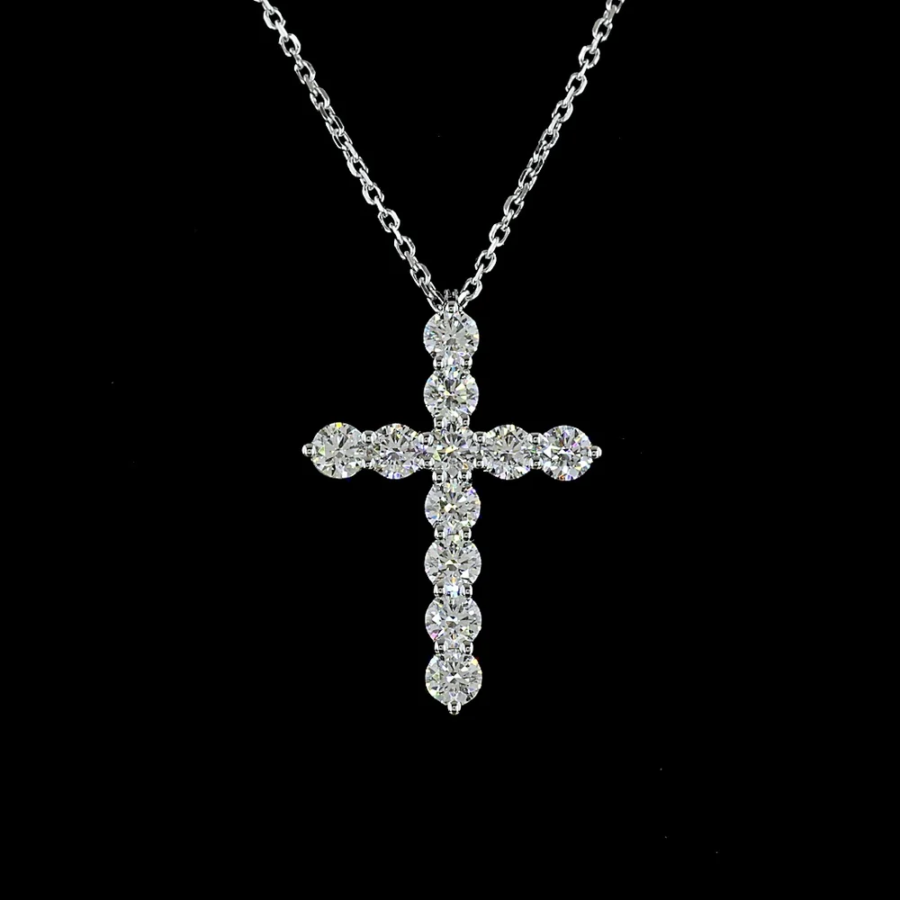 14K White Gold 1.00 Carat Round Brilliant Lab Diamond Cross Pendant with Prong Set E-F VS Diamonds - Covaloro Fine Jewelry - Image 2