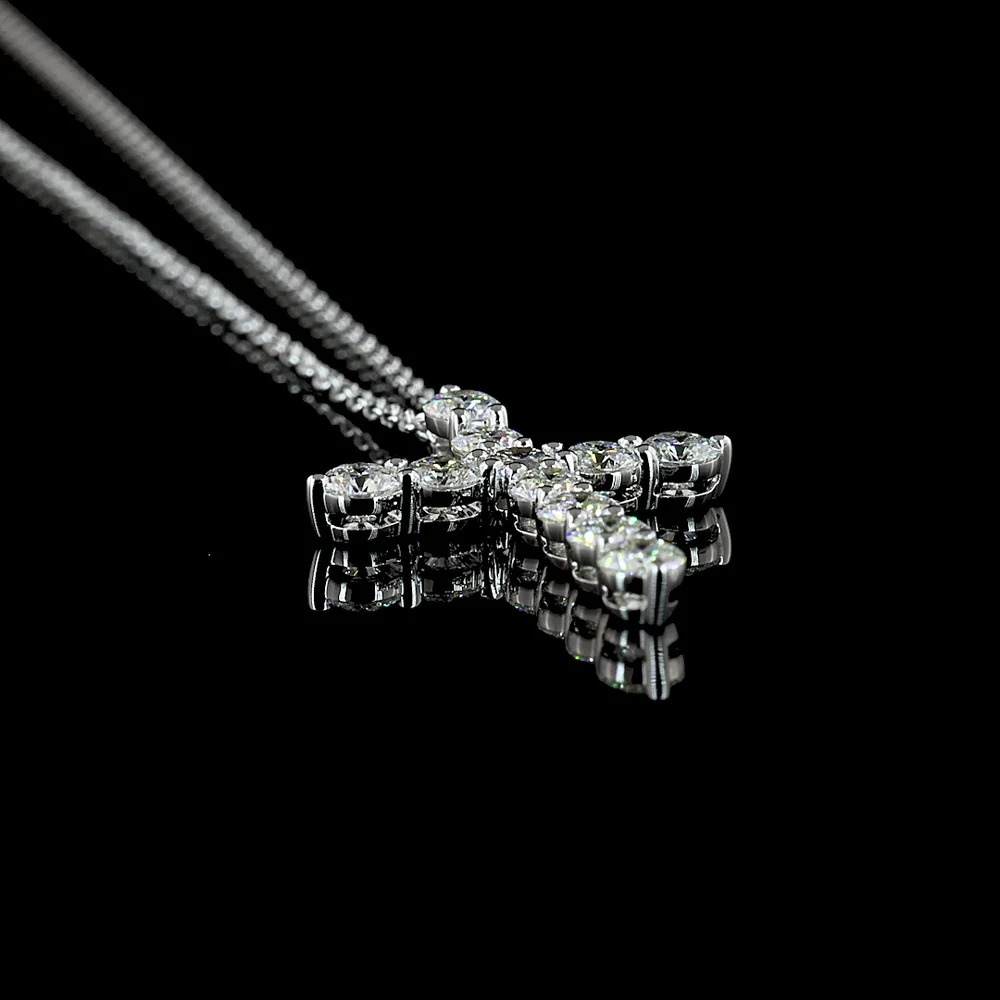 14K White Gold 1.00 Carat Round Brilliant Lab Diamond Cross Pendant with Prong Set E-F VS Diamonds - Covaloro Fine Jewelry - Image 3