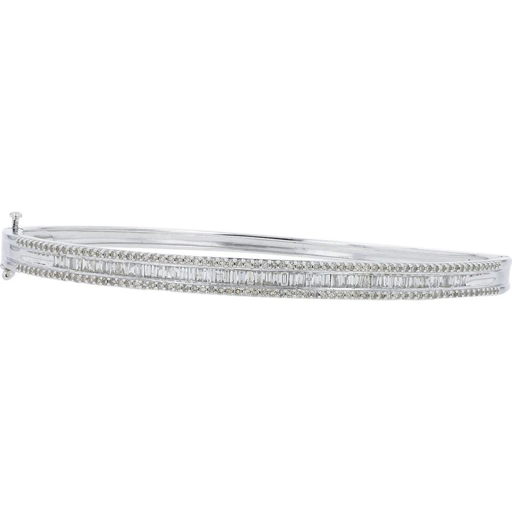 14K White Gold 1.00 Carat Total Diamond Bangle - Classic Elegant Wrist Bracelet