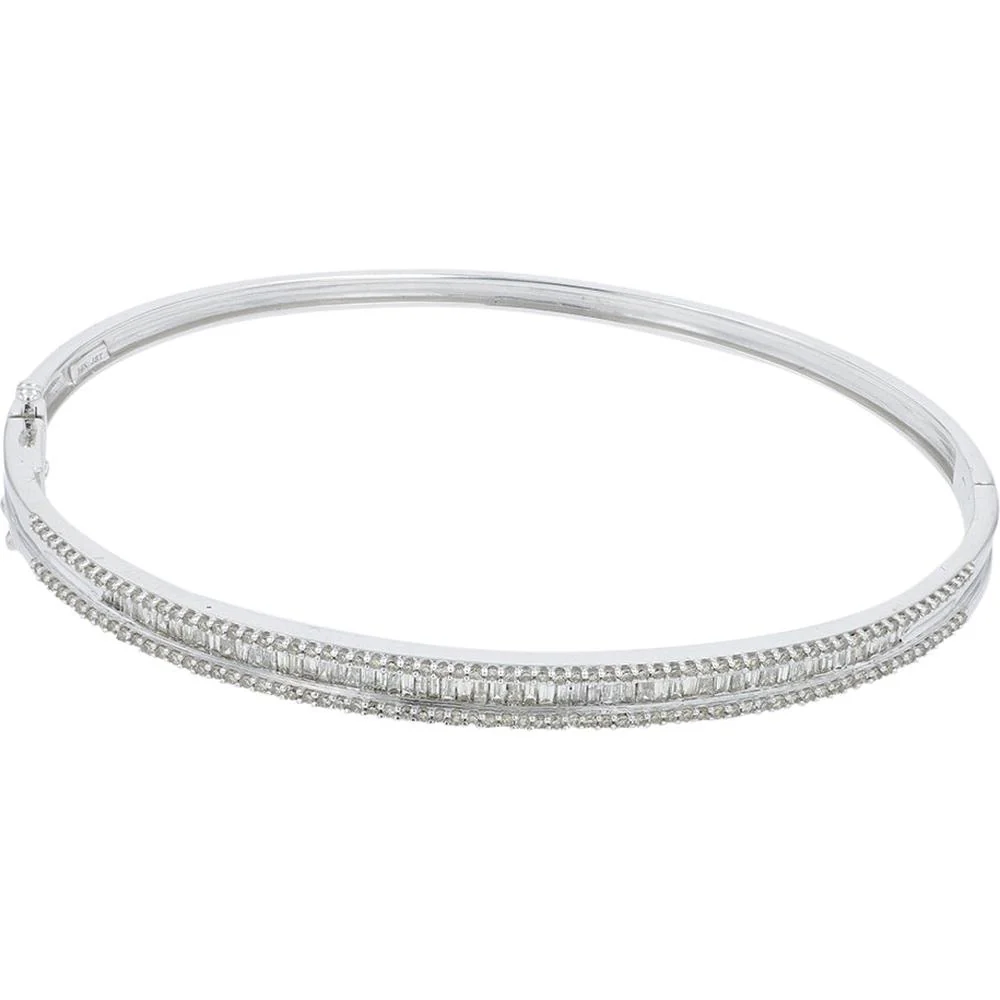 14K White Gold 1.00 Carat Total Diamond Bangle - Classic Elegant Wrist Bracelet - Image 2