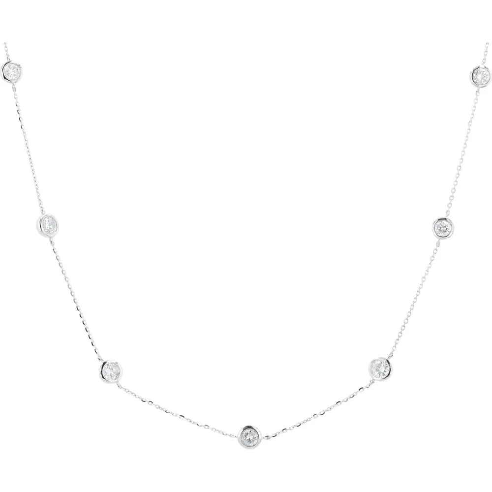 14K White Gold 1.00 Carat Total Diamond By The Yard Necklace - Bezel Set Station Design