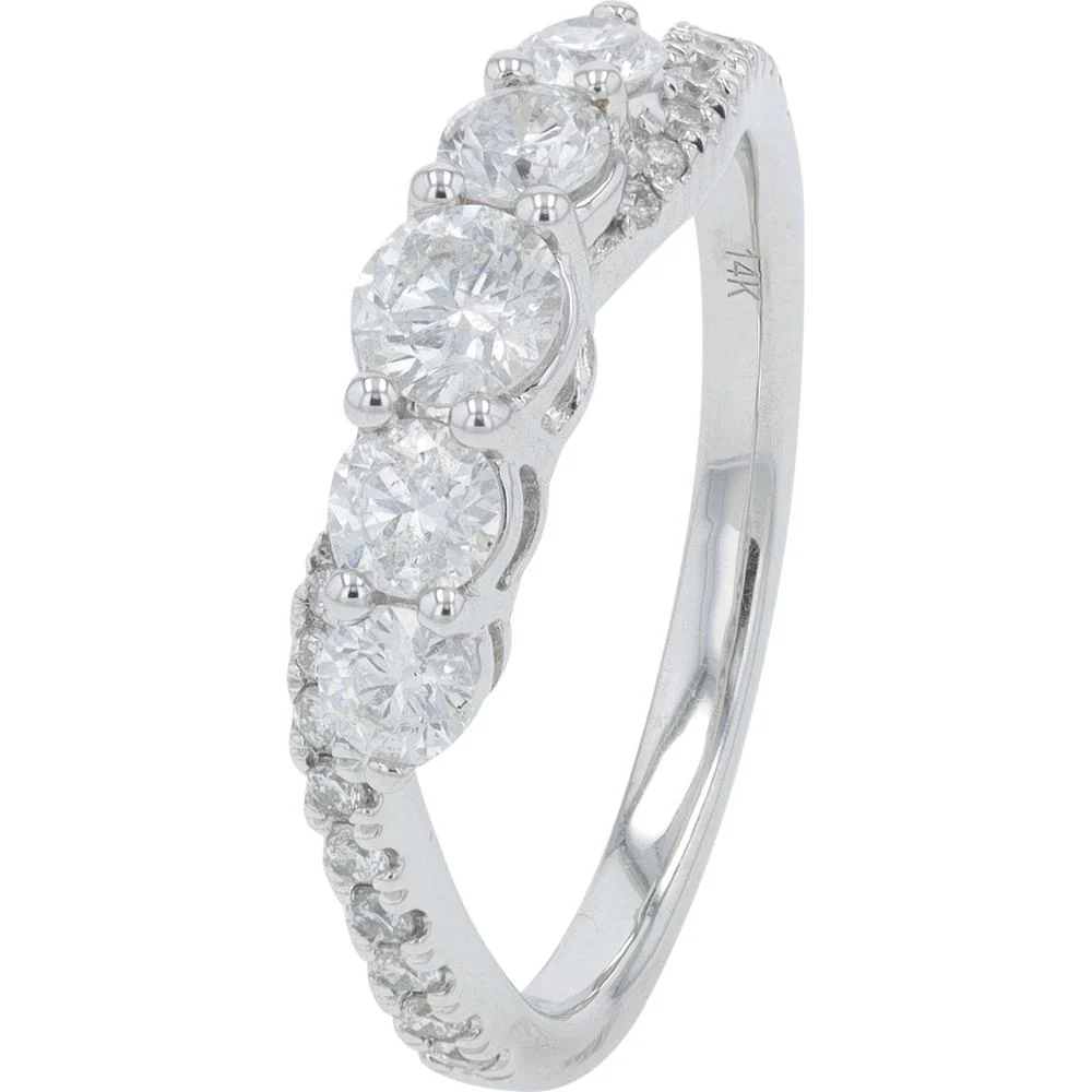 14K White Gold 1.00 Carat Total Weight Diamond Crossover Ring with Prong Set Round Diamonds