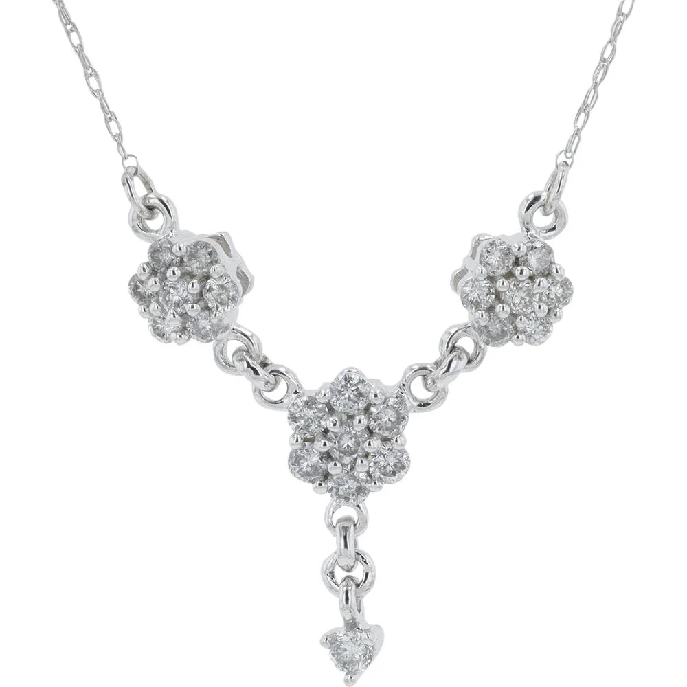 14K White Gold 1/2 Carat Diamond Flower Necklace - 0.50 Carat Total Diamond Weight