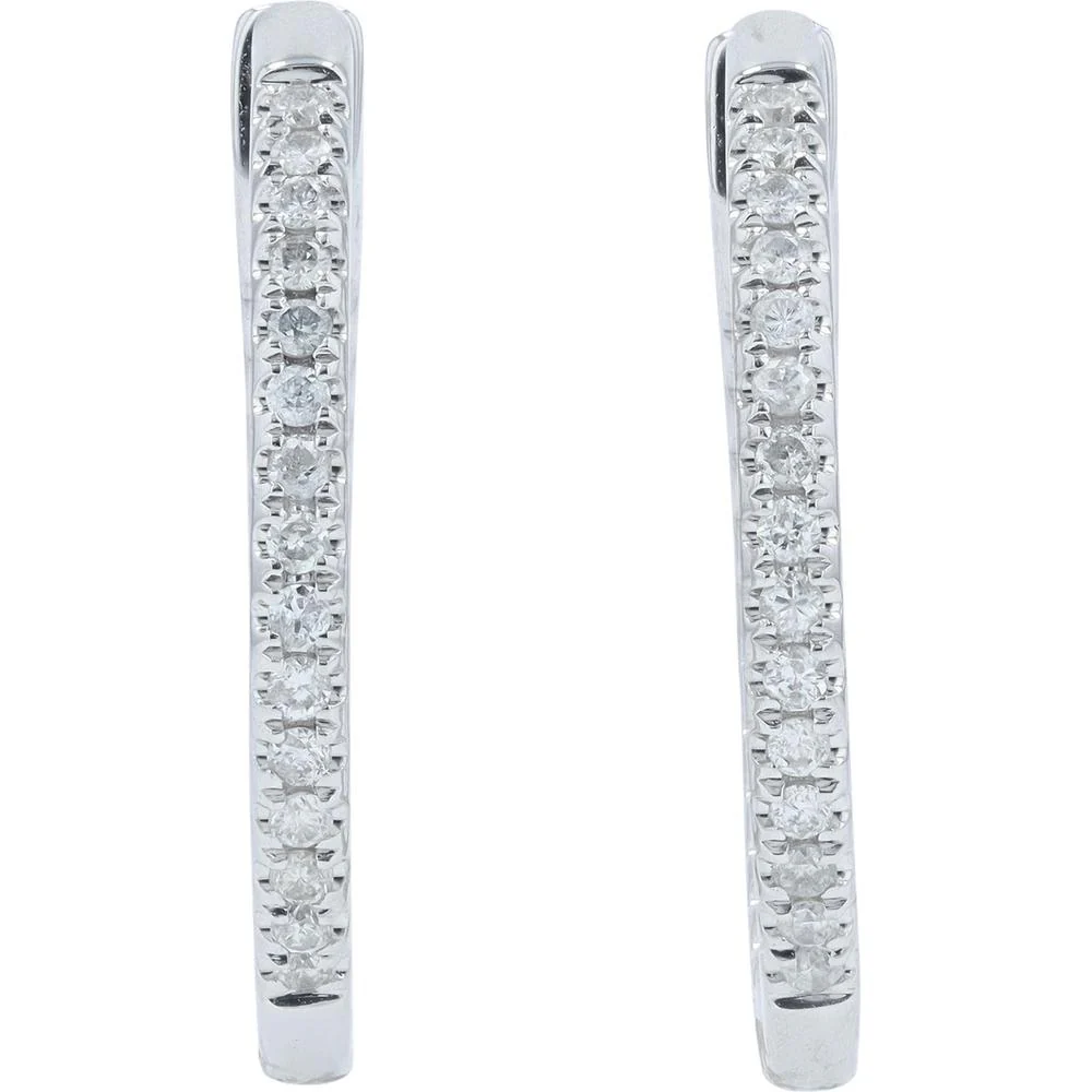 14K White Gold 1/2 Carat Total Diamond Inside - Out Medium Hoop Earrings - Image 3