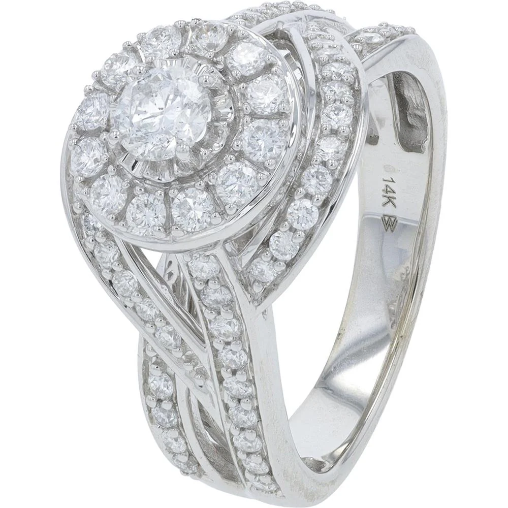 14K White Gold 1.25 Carat Diamond Bridal Set with Halo Design - 1.25 Carat Total Diamond Weight - Image 2