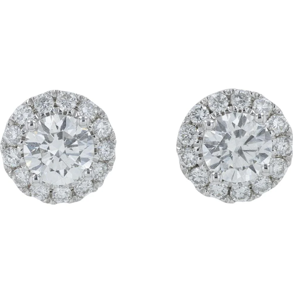14K White Gold 1.27 Carat Lab Grown Diamond Halo Stud Earrings - 1.27 Carat Total Diamond Weight