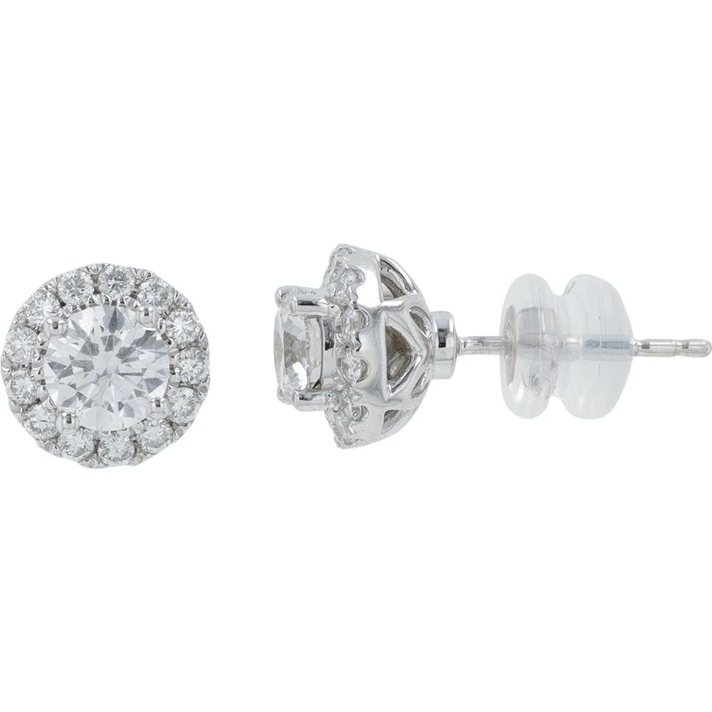 14K White Gold 1.27 Carat Lab Grown Diamond Halo Stud Earrings - 1.27 Carat Total Diamond Weight - Image 2