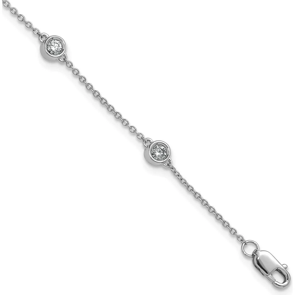 14K White Gold 1/3 Carat Bezel-set Diamond Cable Chain Bracelet with 6 Stations - Elegant 7" Design by Oro Pregiato