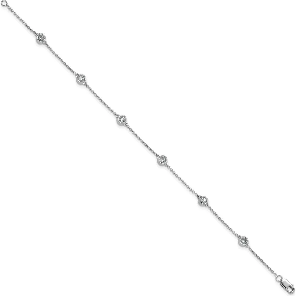 14K White Gold 1/3 Carat Bezel-set Diamond Cable Chain Bracelet with 6 Stations - Elegant 7" Design by Oro Pregiato - Image 2