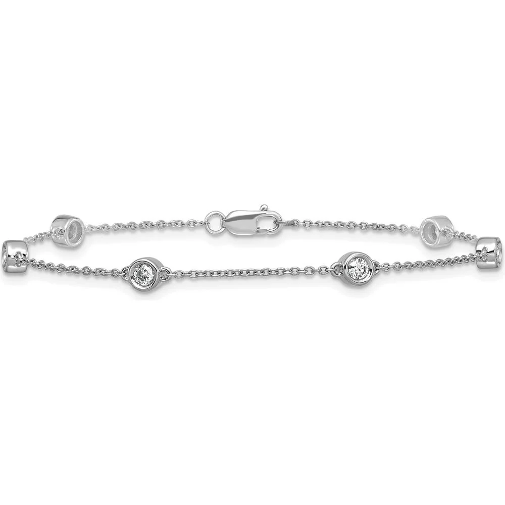 14K White Gold 1/3 Carat Bezel-set Diamond Cable Chain Bracelet with 6 Stations - Elegant 7" Design by Oro Pregiato - Image 3