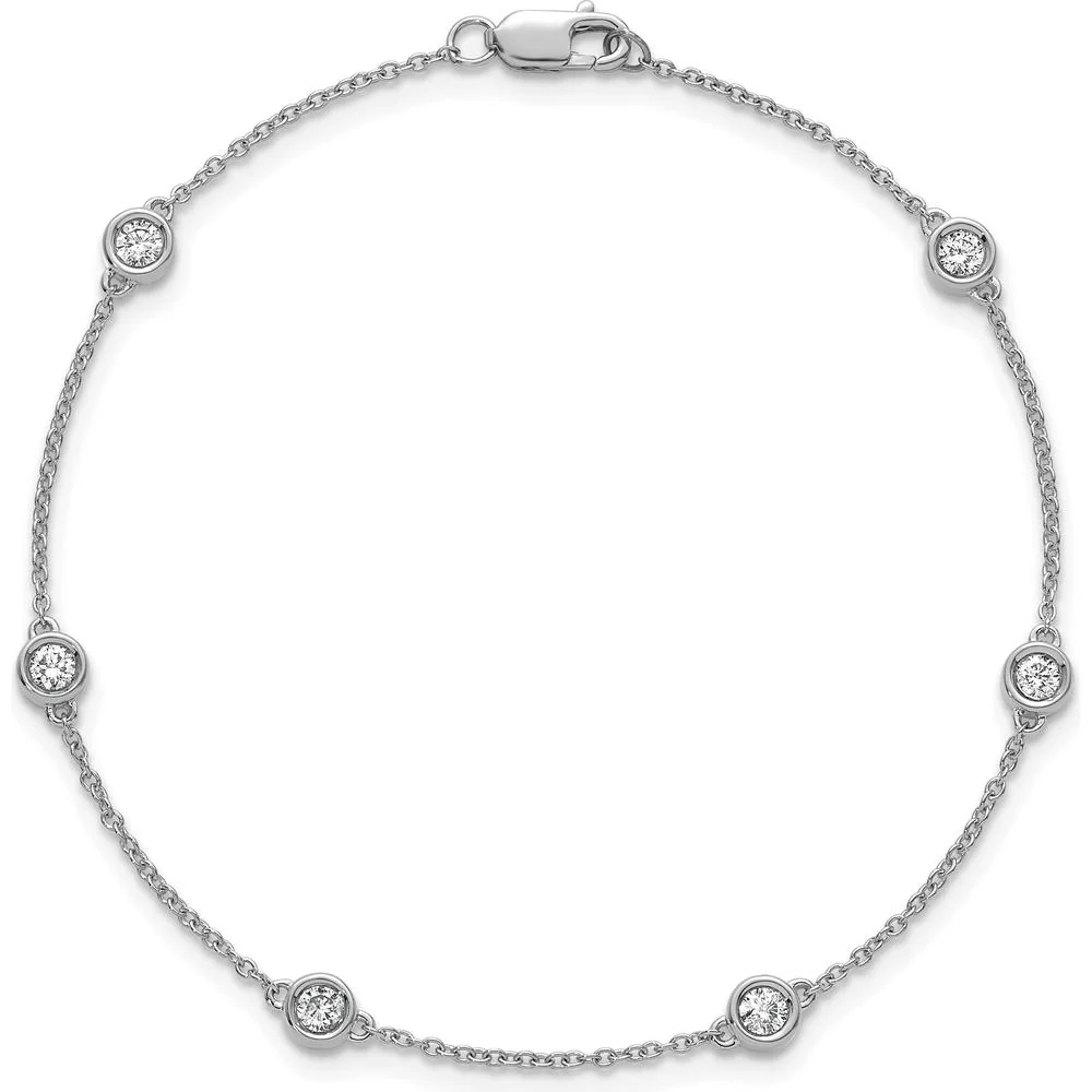 14K White Gold 1/3 Carat Bezel-set Diamond Cable Chain Bracelet with 6 Stations - Elegant 7" Design by Oro Pregiato - Image 4