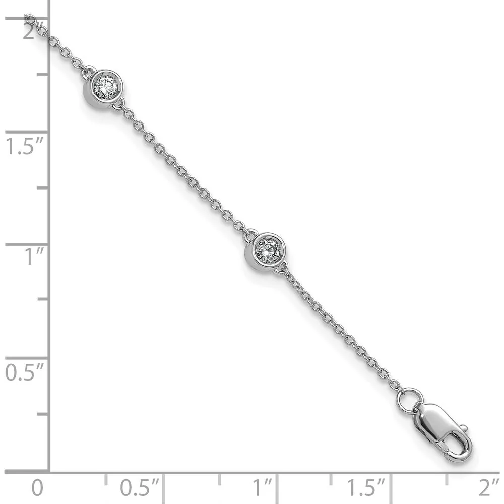 14K White Gold 1/3 Carat Bezel-set Diamond Cable Chain Bracelet with 6 Stations - Elegant 7" Design by Oro Pregiato - Image 5