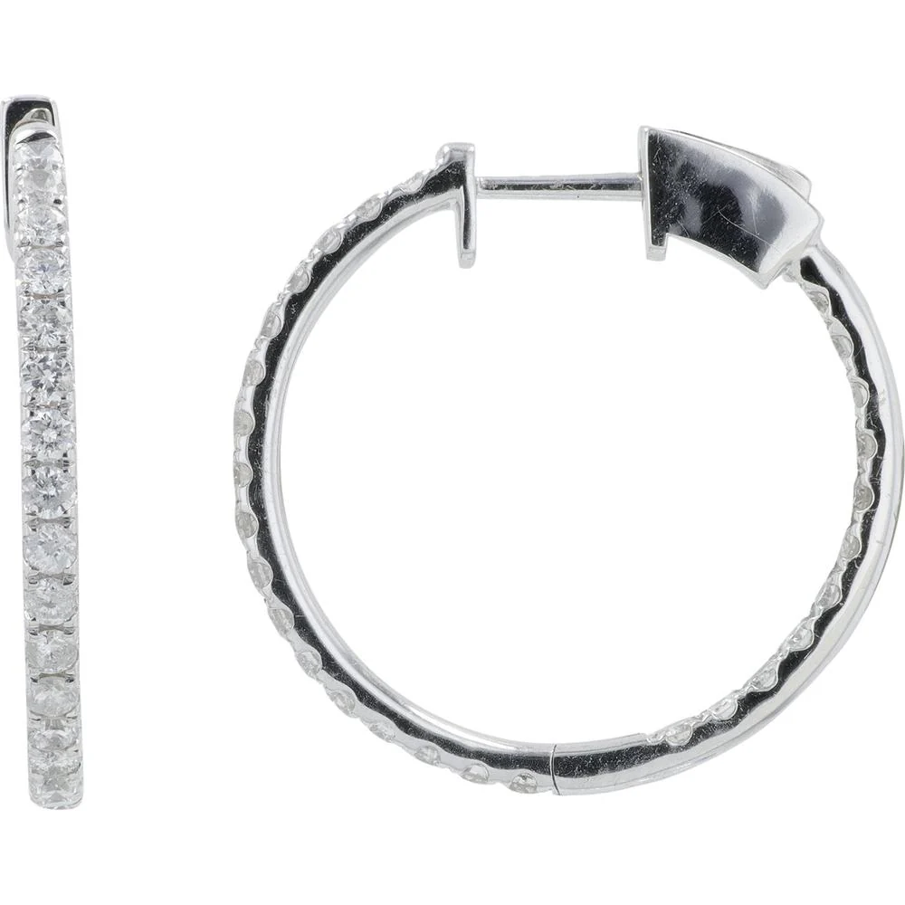 14K White Gold 1.30 Carat Diamond Inside - Out Hoop Earrings - 1" Diameter - Image 2