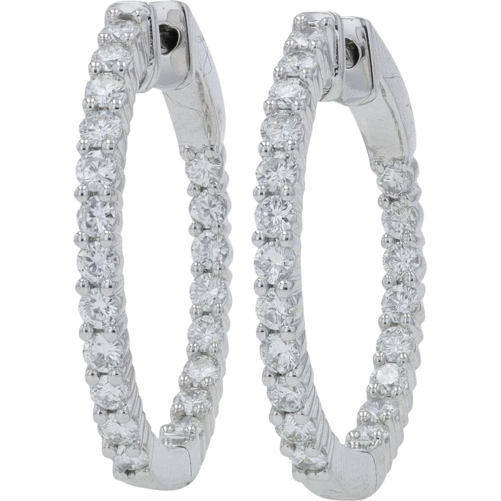 14K White Gold 1.34 Carat Total Weight Diamond Inside - Out Hoop Earrings