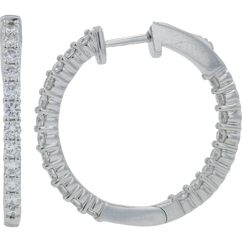 14K White Gold 1.34 Carat Total Weight Diamond Inside - Out Hoop Earrings - Image 2
