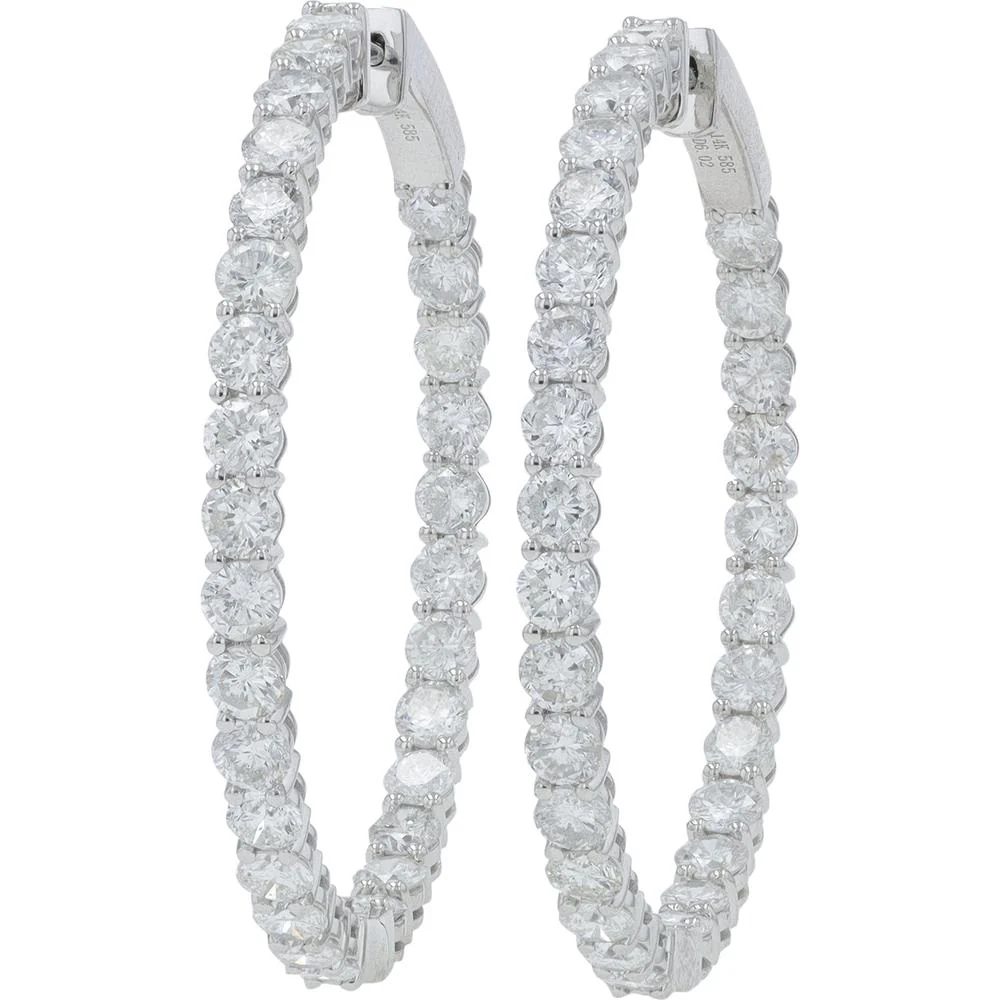 14K White Gold 1.34 Carat Total Weight Diamond Inside - Out Hoop Earrings - Image 3