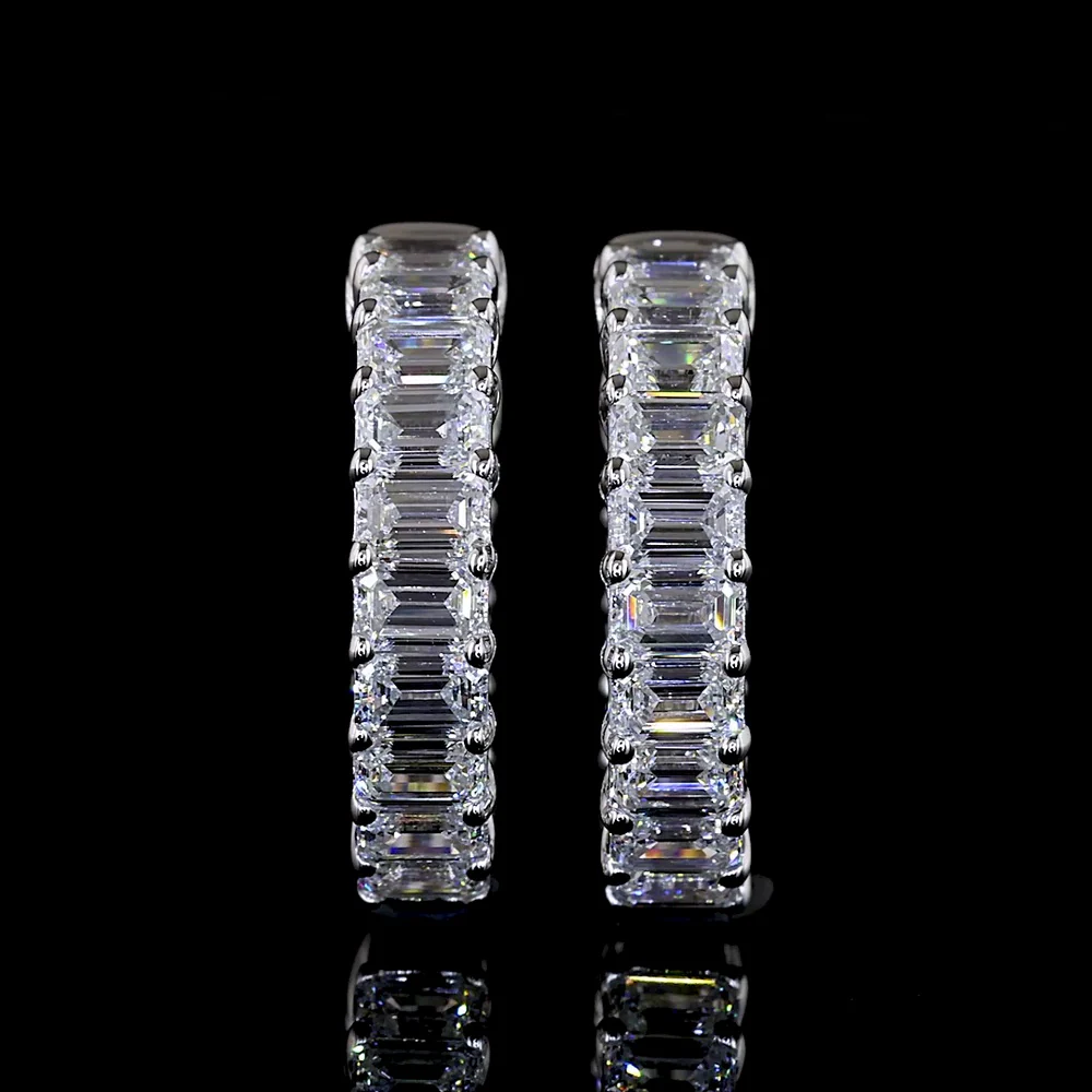 14K White Gold 1.49 Carats Total Weight Emerald Cut Lab Diamond Huggie Earrings with Prong Setting and Secure Hinged Back - Covaloro Fine Jewelry - Image 2