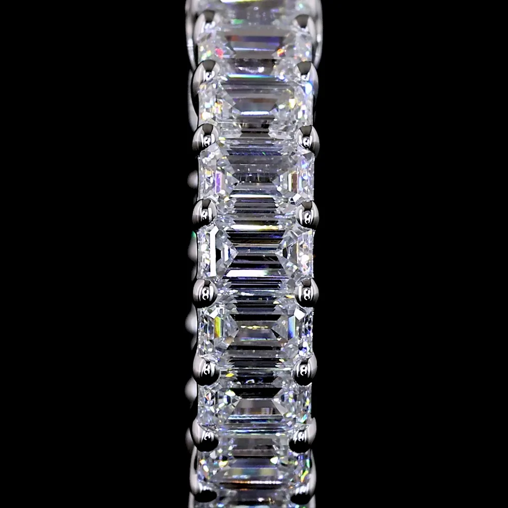 14K White Gold 1.49 Carats Total Weight Emerald Cut Lab Diamond Huggie Earrings with Prong Setting and Secure Hinged Back - Covaloro Fine Jewelry - Image 3