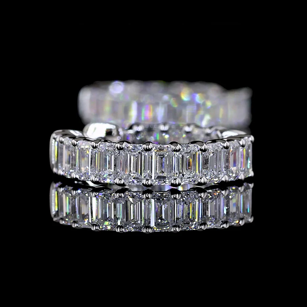 14K White Gold 1.49 Carats Total Weight Emerald Cut Lab Diamond Huggie Earrings with Prong Setting and Secure Hinged Back - Covaloro Fine Jewelry - Image 4