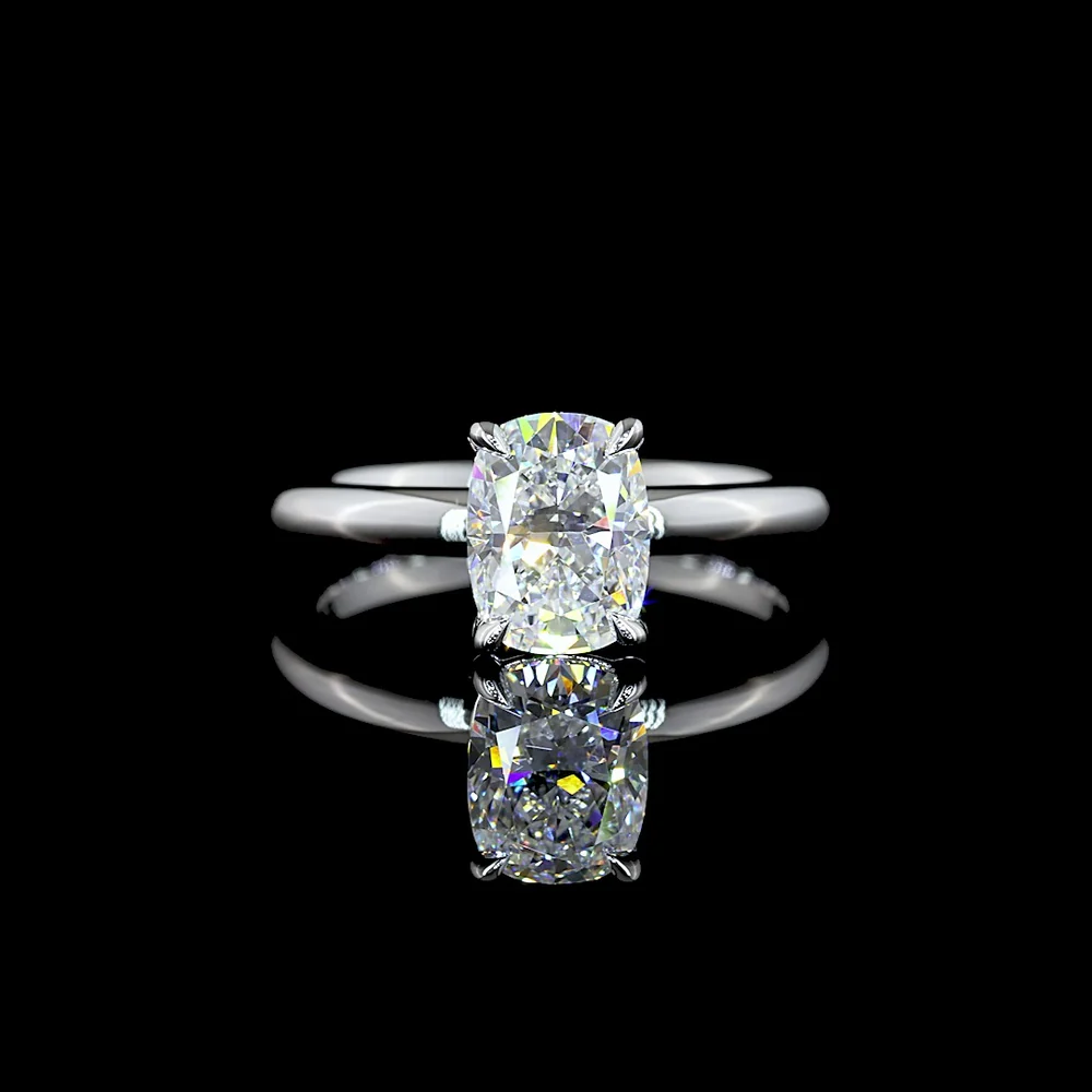 14K White Gold 1.5 Carat Cushion Modified Cut Solitaire Ring with D VS2 Lab Diamond - IGI Certified - Covaloro Fine Jewelry