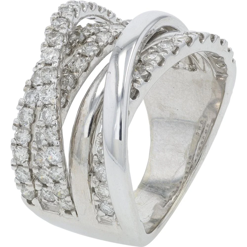 14K White Gold 1.50 Carat Diamond Crossover Ring - 1.50 Carat Total Diamond Weight