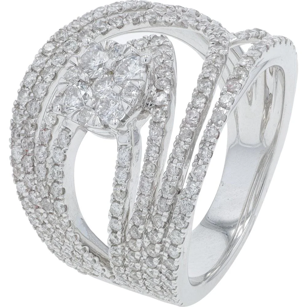 14K White Gold 1.50 Carat Diamond Swirl Ring - Pave Set Diamonds