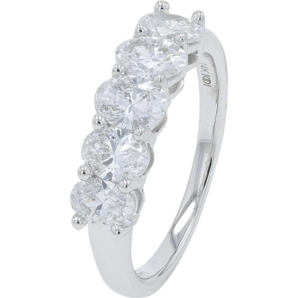 14K White Gold 1.50 Carat Lab Grown Diamond Band - 5 Round Brilliant - Cut Diamonds Total