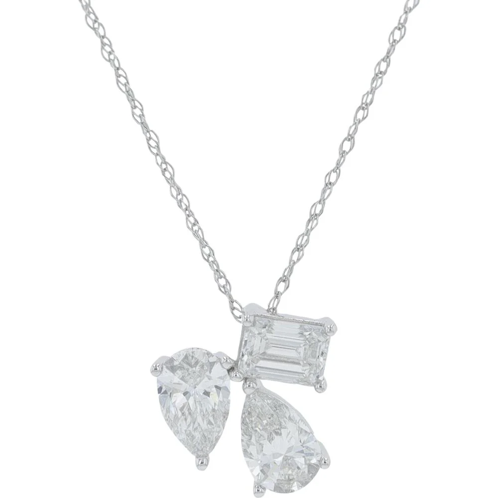 14K White Gold 1.50 Carat Lab Grown Diamond Pendant with Pear and Emerald Cut Diamonds