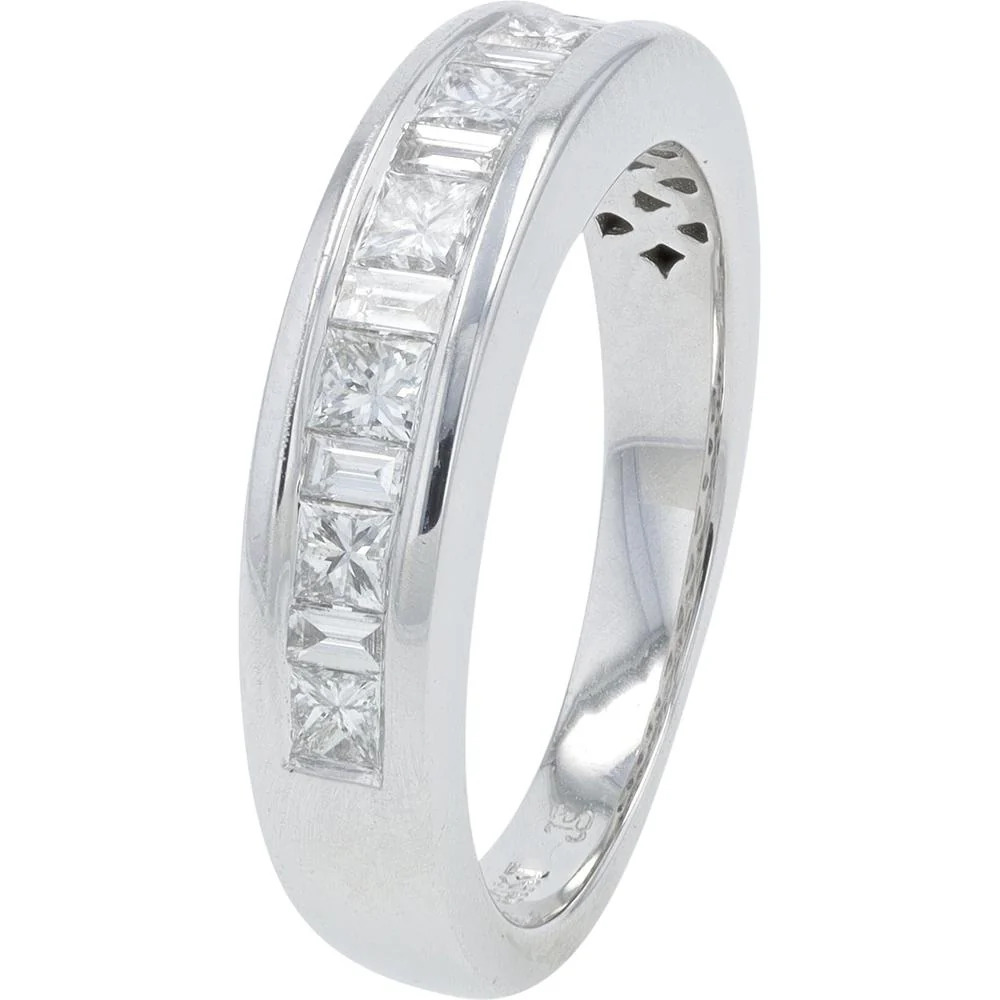 14K White Gold 1.50 Carat Total Weight Diamond Bridal Set with Round, Baguette, and Princess - Cut Diamonds - Image 2