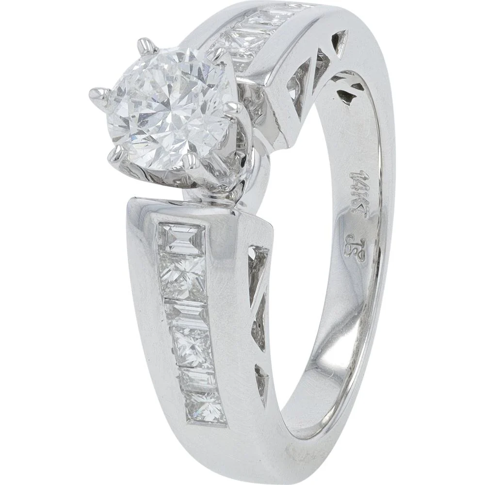 14K White Gold 1.50 Carat Total Weight Diamond Bridal Set with Round, Baguette, and Princess - Cut Diamonds - Image 3