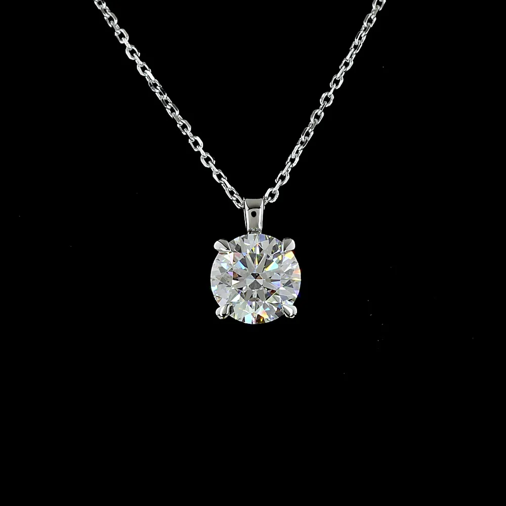 14K White Gold 1.53 Carat Round Solitaire Pendant with Brilliant Cut Lab Diamond - E-F Color VVS2 Clarity - Covaloro Fine Jewelry - Image 2