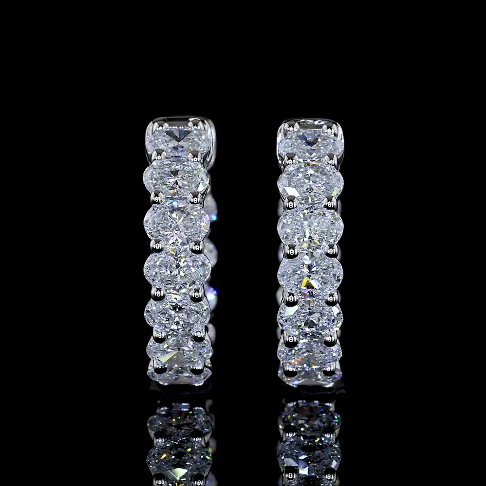 14K White Gold 1.54 Carats Total Weight Oval Cut Diamond Huggie Earrings - Lab Grown E-F VS1 Prong Set Hoops - Covaloro Fine Jewelry - Image 2