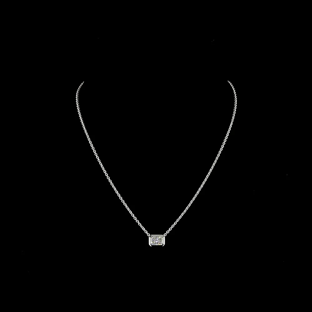 14K White Gold 1.55 Carat East-West Bezel Set Radiant Cut Lab Diamond Solitaire Pendant - D VVS2 Color Clarity - Covaloro Fine Jewelry