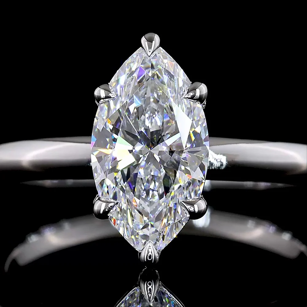 14K White Gold 1.56 Carat Marquise Cut Solitaire Ring with D VVS2 Lab Diamond in North-South Prong Setting - IGI Certified - Covaloro Fine Jewelry - Image 2