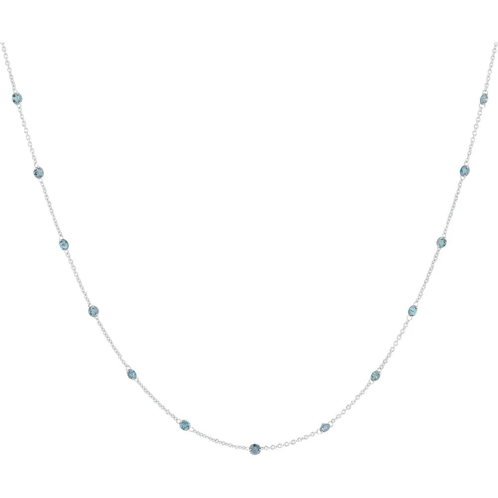 14K White Gold 1.62 Carat Blue Diamond Station Necklace - Treated Blue Diamonds