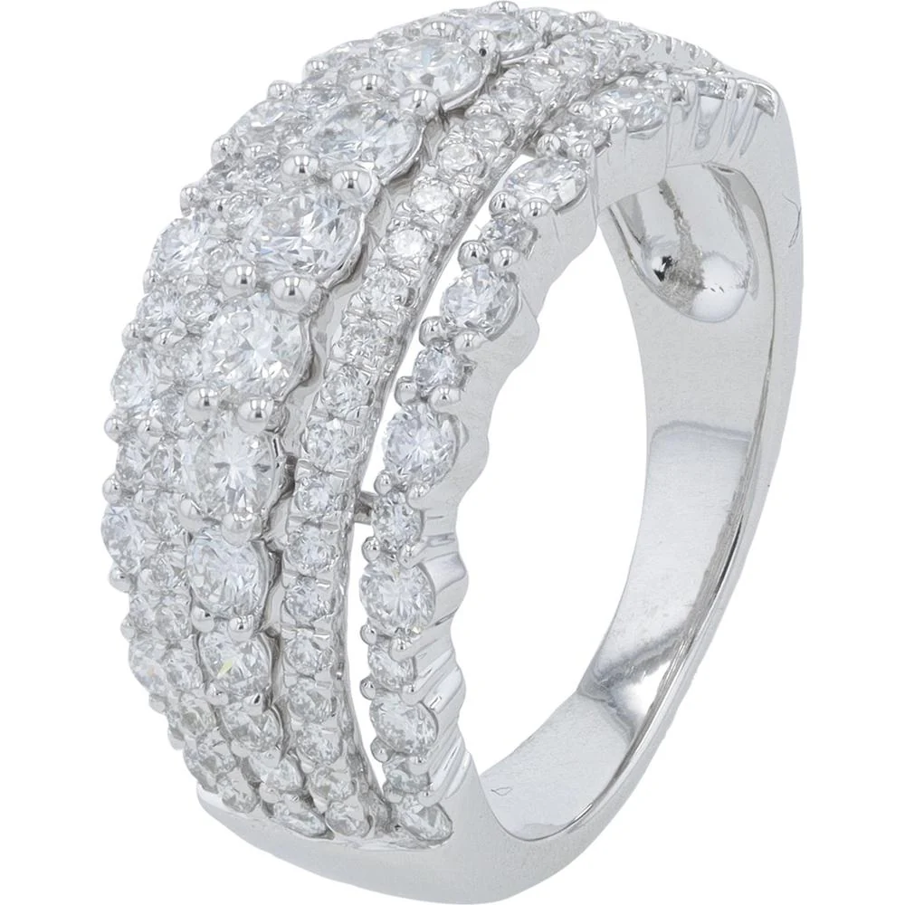 14K White Gold 1.73 Carat Lab Grown Round Diamond Band Ring with Pavé Accents