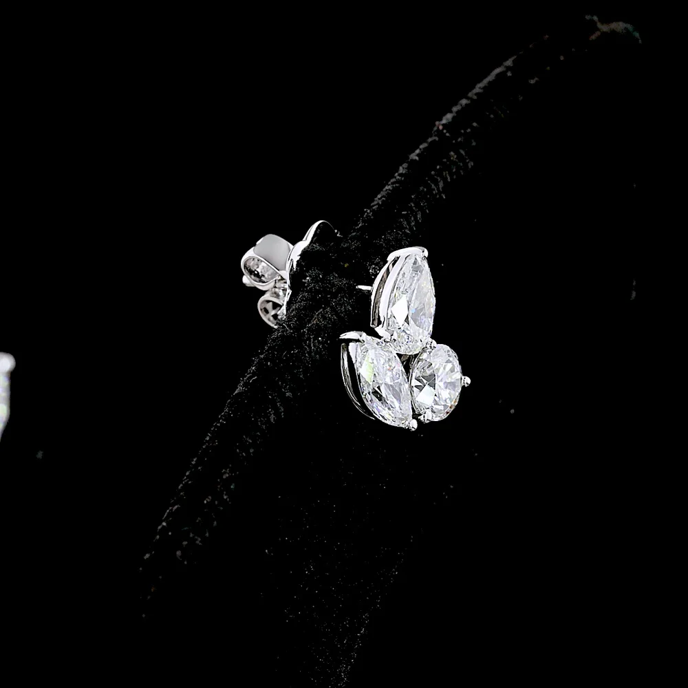 14K White Gold 1.88 Carats Total Weight Pear Shape Diamond Cluster Stud Earrings with Round and Marquise Cut Lab Diamonds - Covaloro Fine Jewelry - Image 3