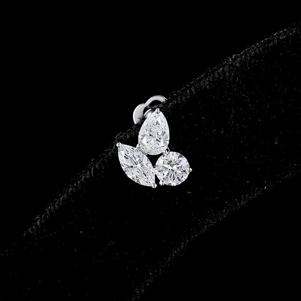 14K White Gold 1.88 Carats Total Weight Pear Shape Diamond Cluster Stud Earrings with Round and Marquise Cut Lab Diamonds - Covaloro Fine Jewelry - Image 4