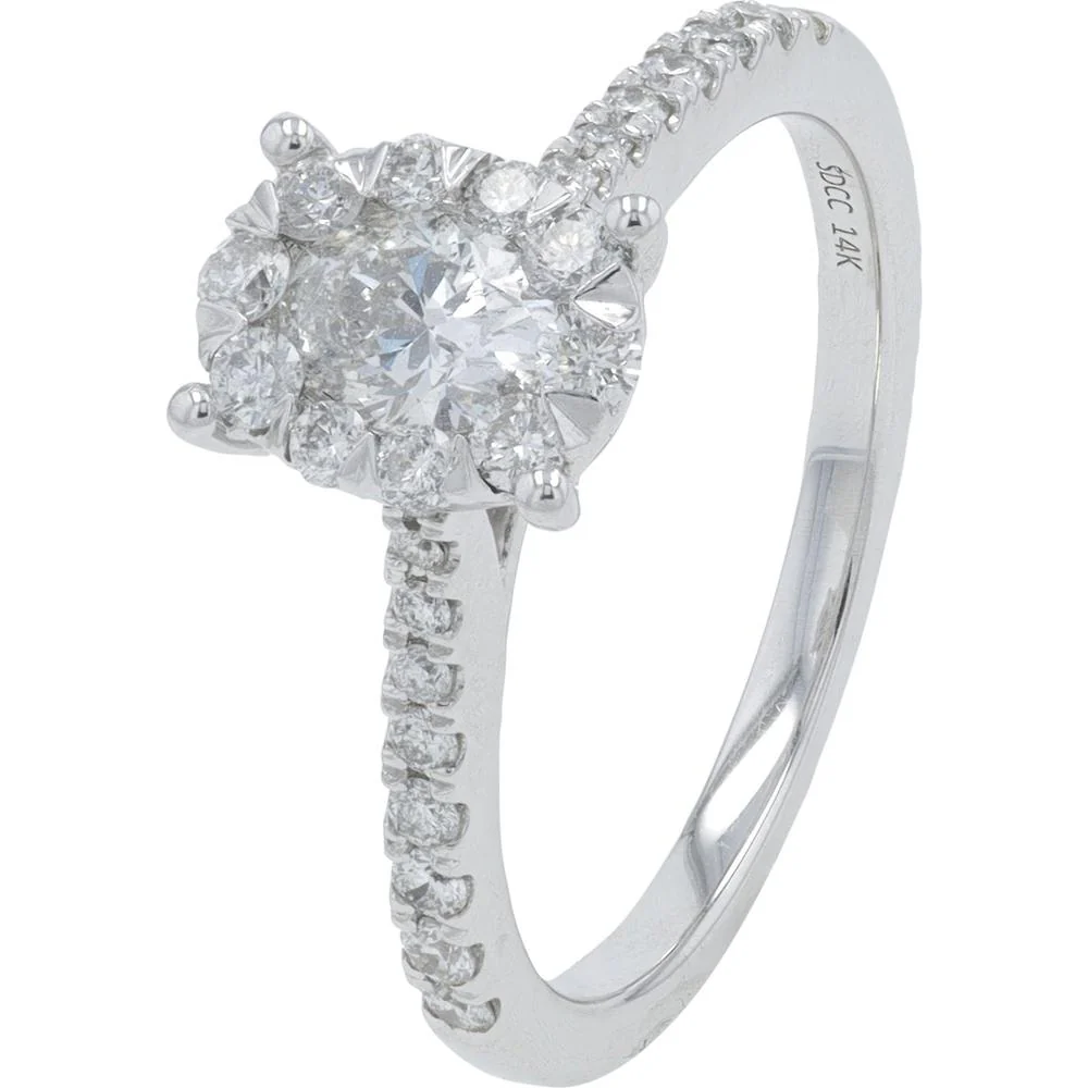 14K White Gold 1 Carat Diamond Engagement Ring with Prong Set Round Diamond - 1.00 Carat Total Diamond Weight