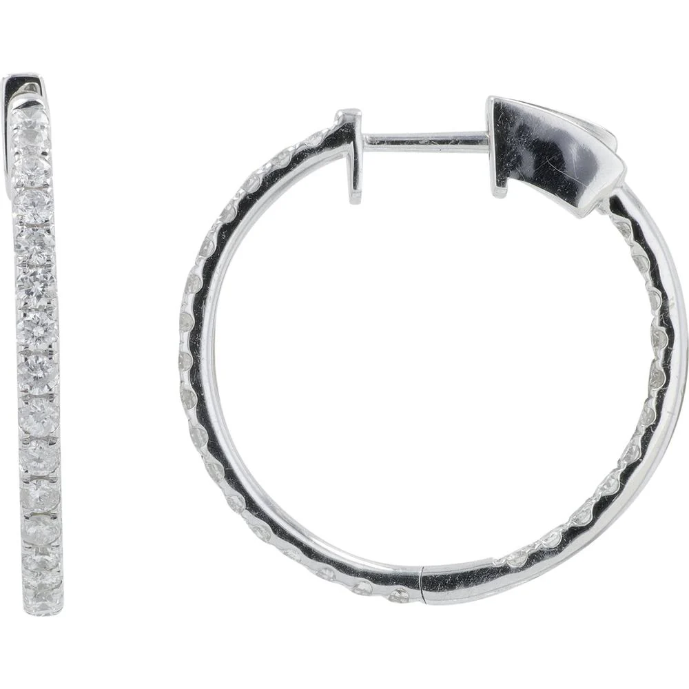 14K White Gold 1 Carat Diamond Inside - Out Large Hoop Earrings - 1.00 Carat Total Diamond Weight - Image 2