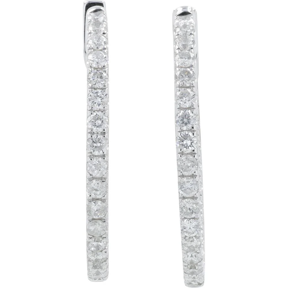 14K White Gold 1 Carat Diamond Inside - Out Large Hoop Earrings - 1.00 Carat Total Diamond Weight - Image 3