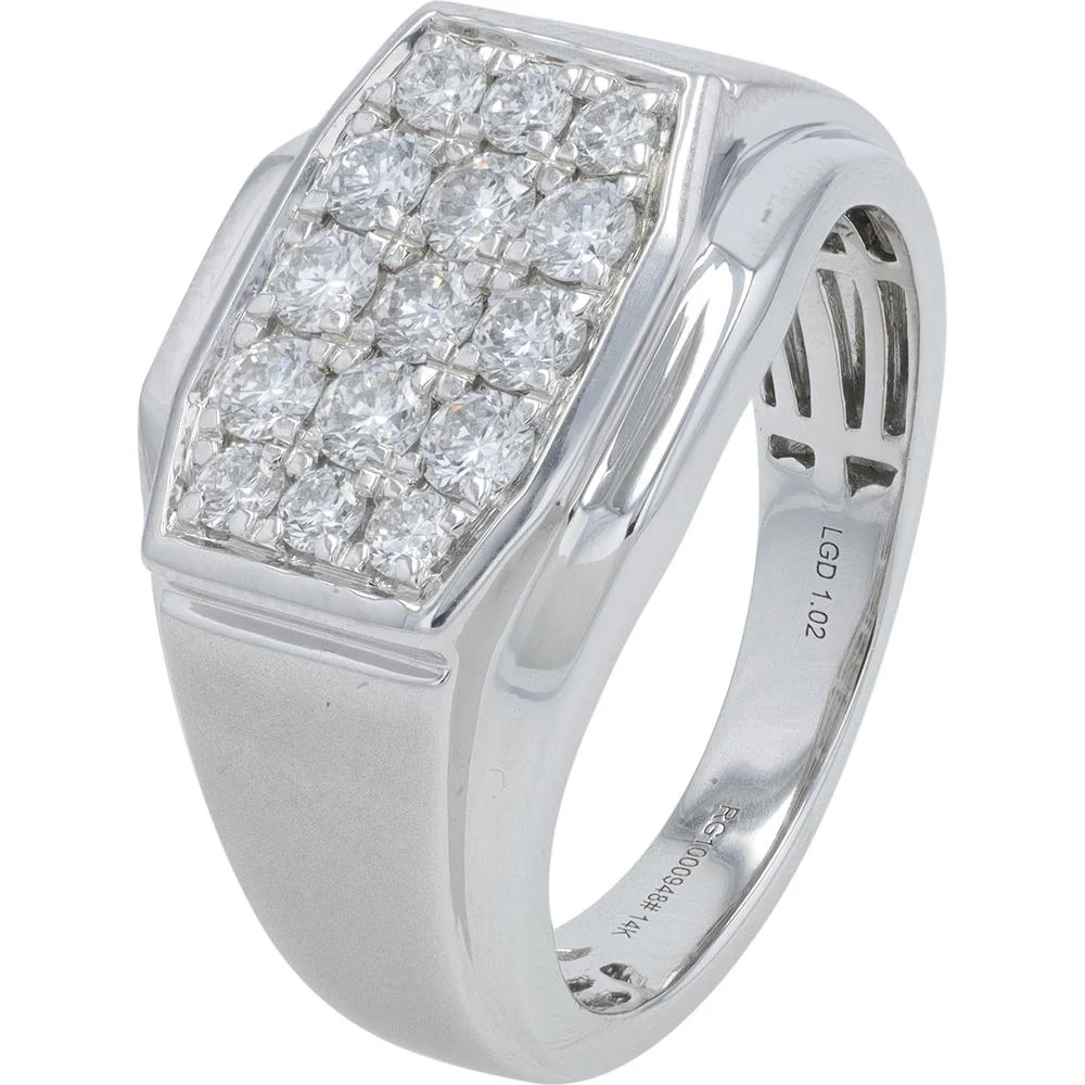 14K White Gold 1 Carat Lab Grown Diamond Gents Ring - Modern Band Design