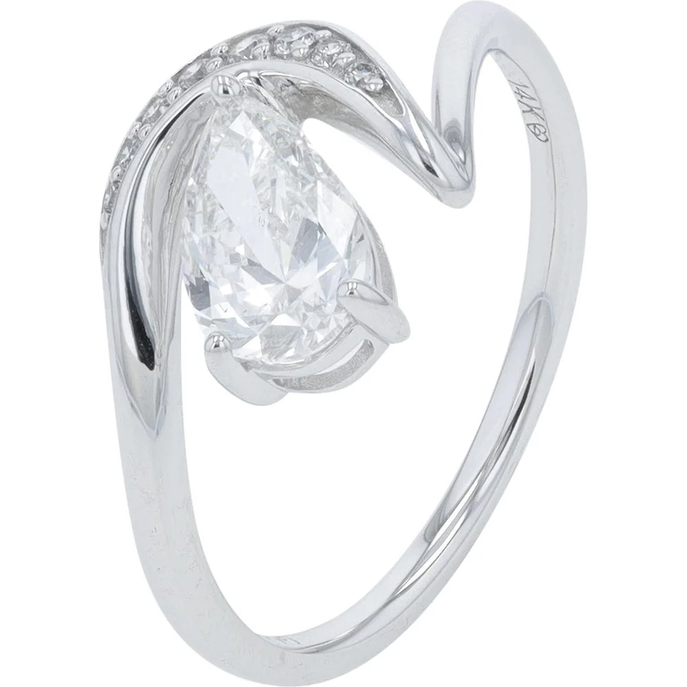 14K White Gold 1 Carat Lab Grown Pear Diamond Ring with Accent Diamonds