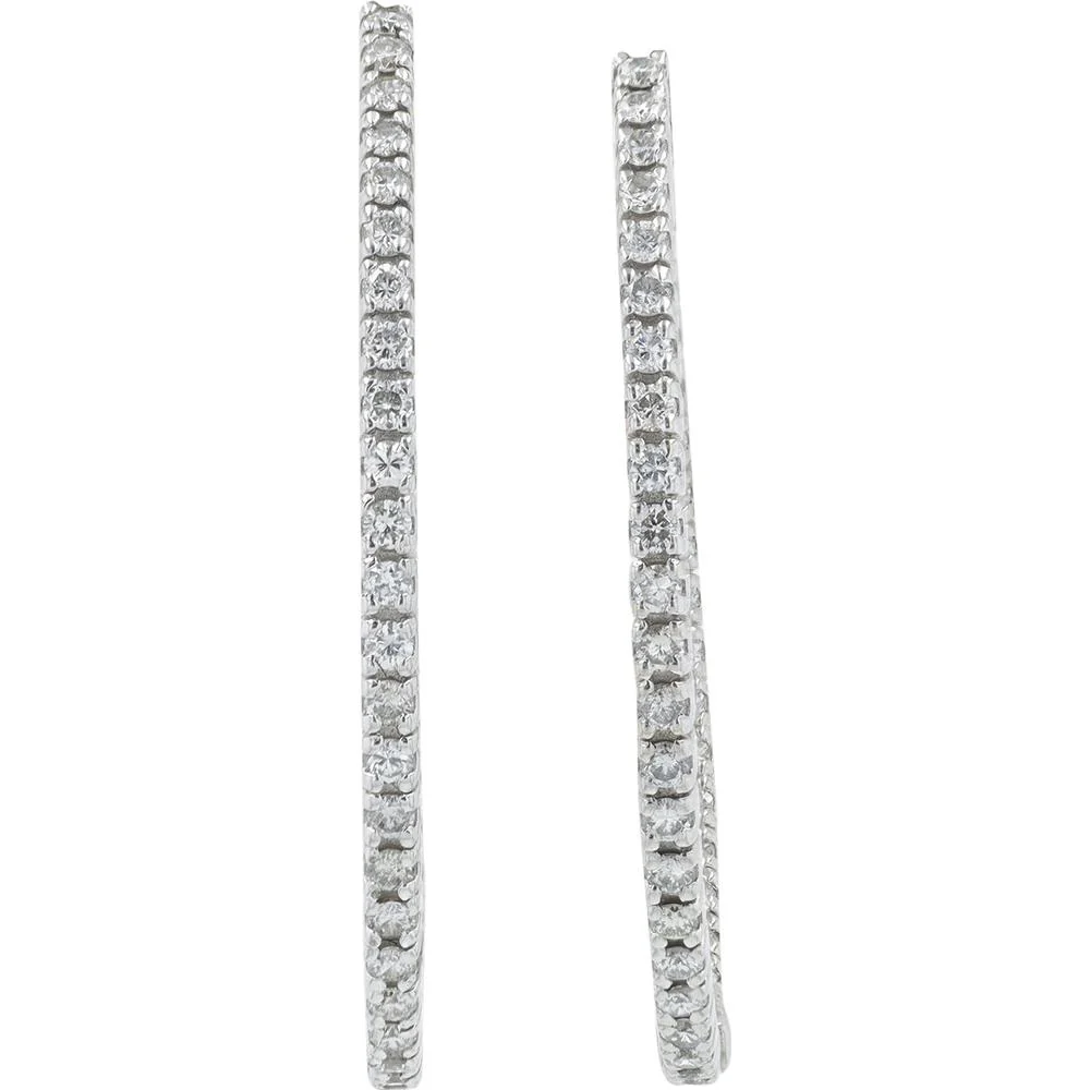 14K White Gold 1 Carat Round Diamond Inside - Out Hoop Earrings - 1.00 Carat Total Diamond Weight - Image 3