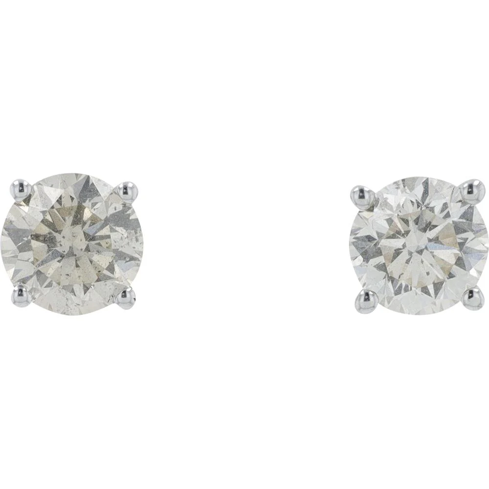 14K White Gold 1 Carat Round Diamond Stud Earrings - 0.50 Carat Each