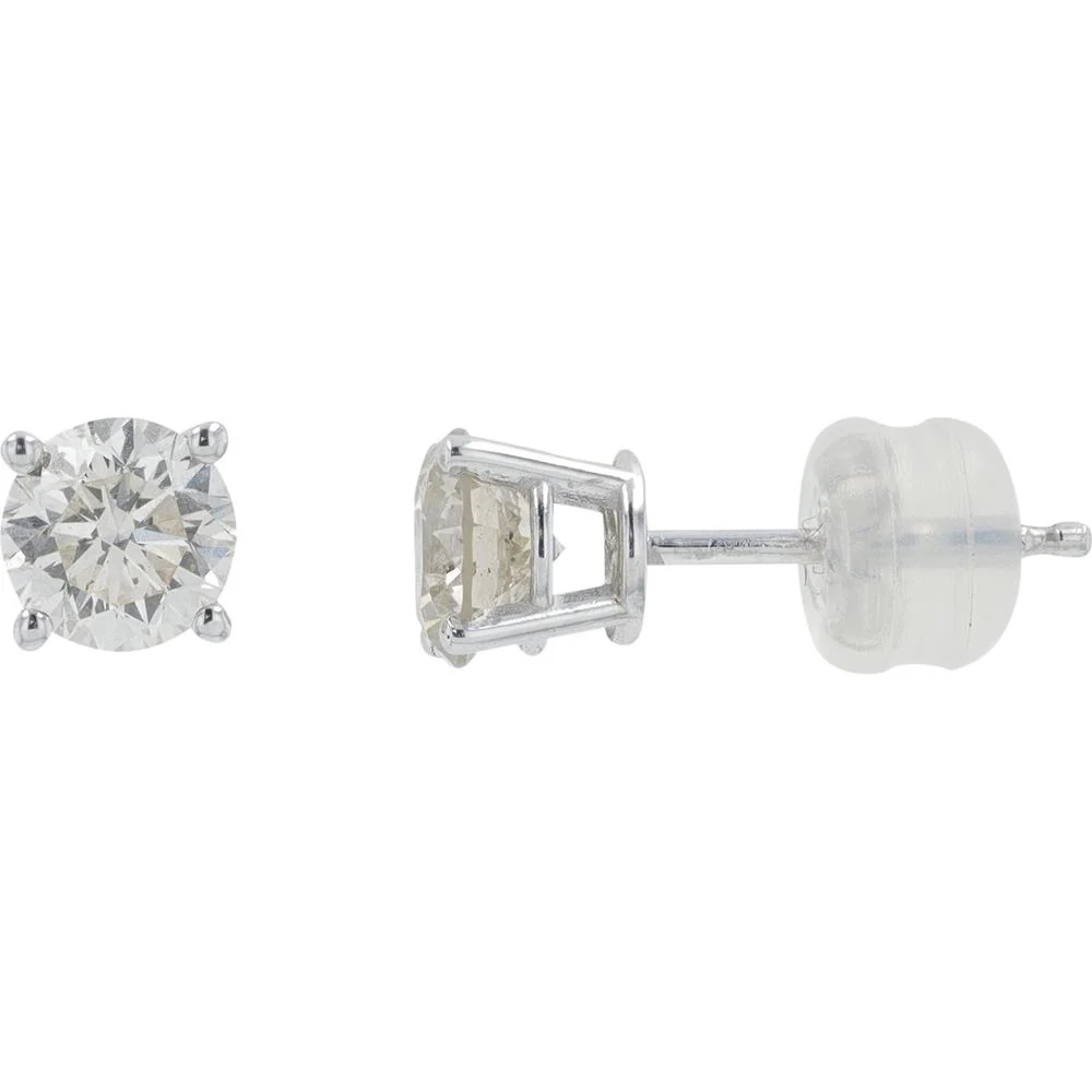 14K White Gold 1 Carat Round Diamond Stud Earrings - 0.50 Carat Each - Image 2