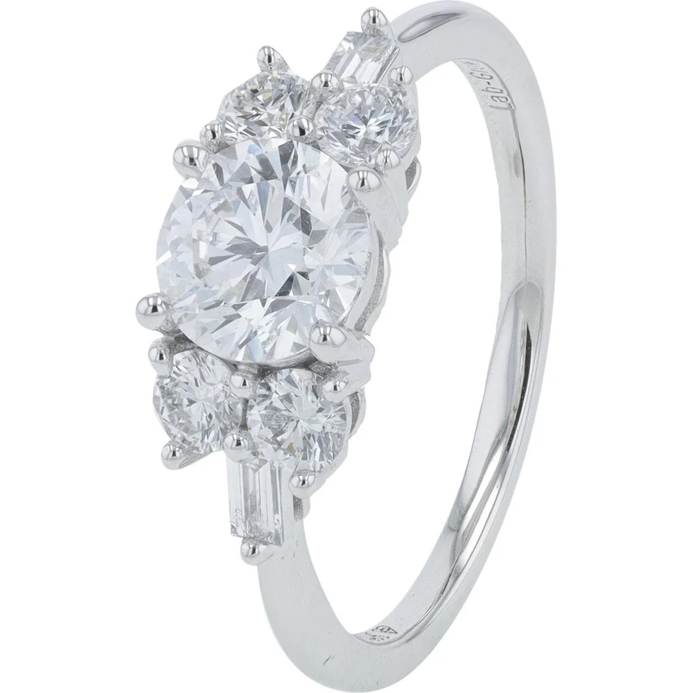 14K White Gold 1 Carat Round Lab Grown Diamond Engagement Ring with Diamond Accents - 1.50 Carat Total Diamond Weight