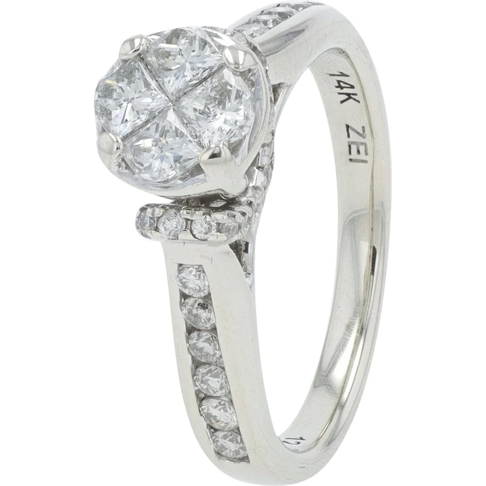 14K White Gold 1 Carat Total Weight Diamond Bridal Set with Milgrain and Prong Set Diamonds - Image 2