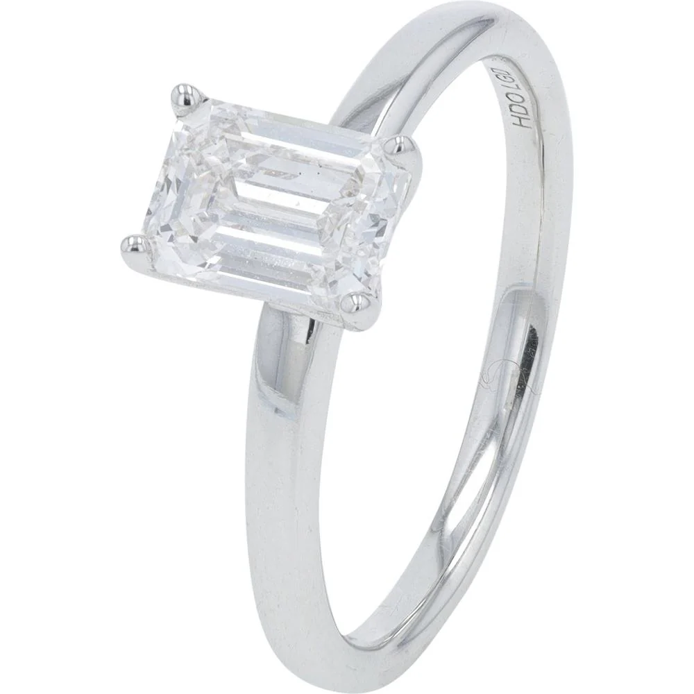 14K White Gold 1 Carat Total Weight Lab Grown Diamond Engagement Ring - Emerald Cut