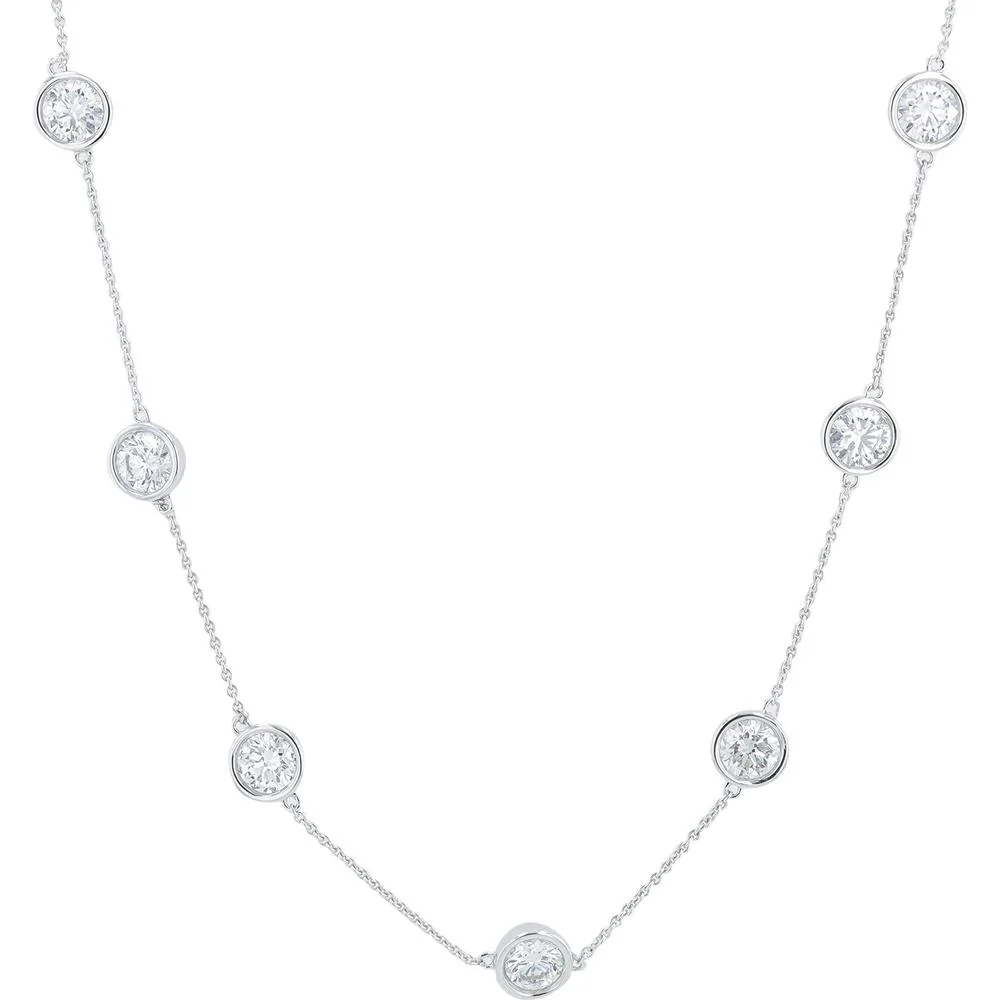 14K White Gold 10 Carat Lab Grown Diamond by the Yard Necklace - 10.00 Carat Total Diamond Weight